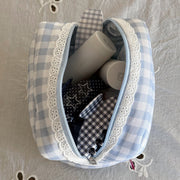 Gingham Pouch in Powder Blue with emi jay hair care and accessories