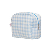 Gingham Pouch in Powder Blue 3/4 view