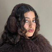 Model wearing Sugar Muffs in Espresso Martini.
