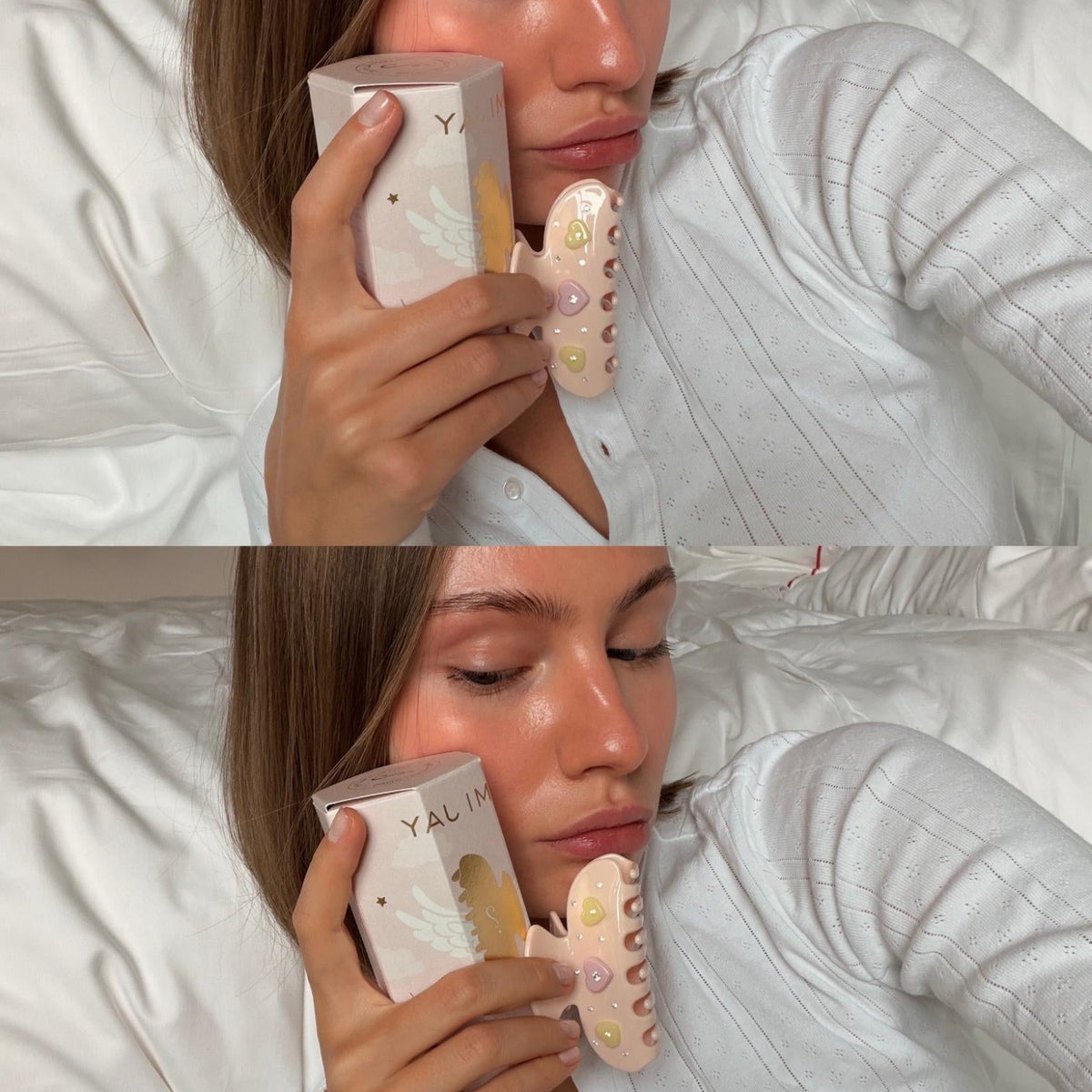 model holding blind box and sweetheart clip in love you more