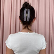 model wearing Half Moon Clip in Lilac Smoke in hair