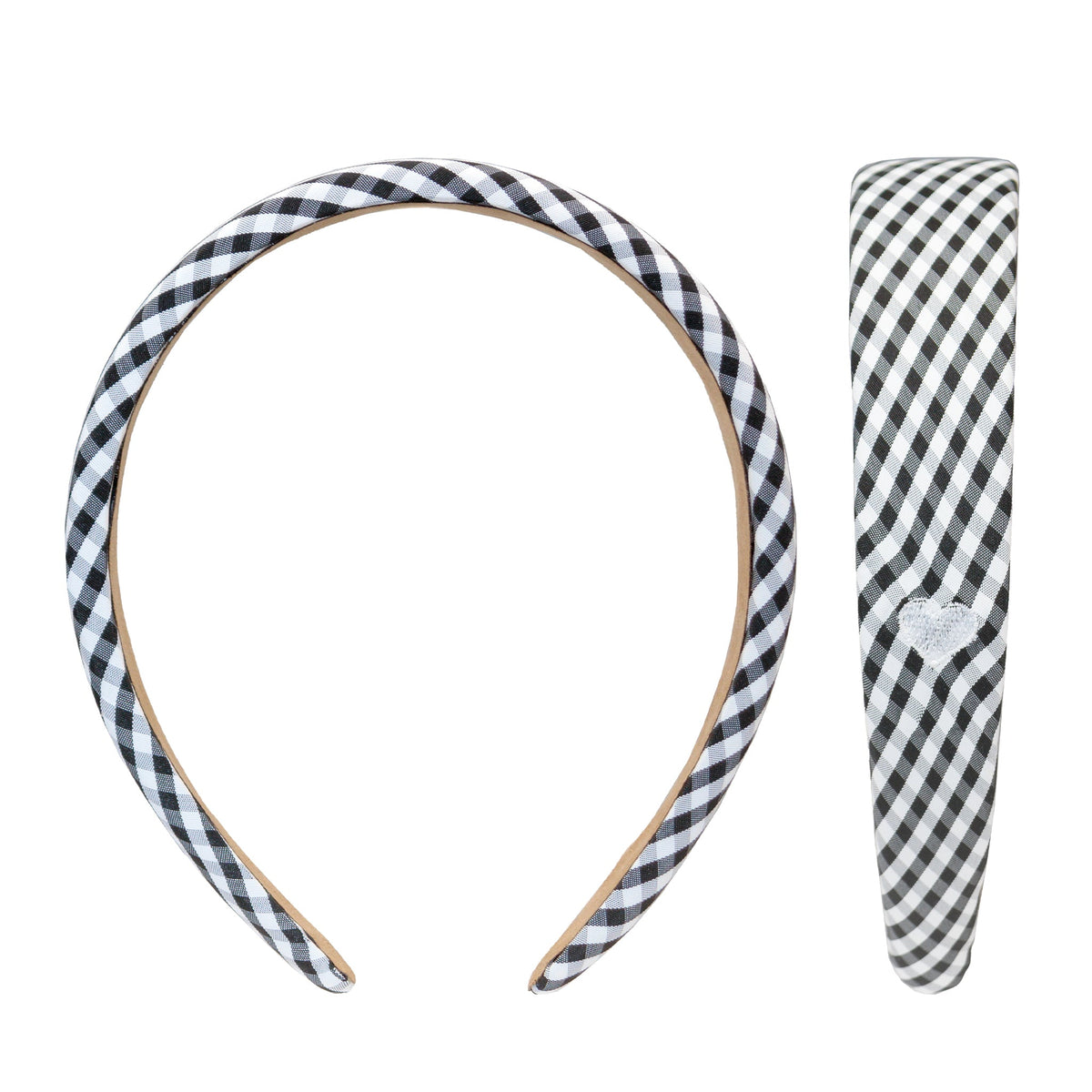 Halo Headband in Navy Gingham front and side views