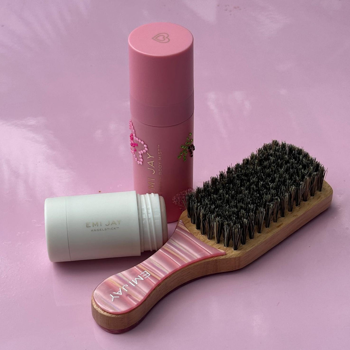 Mini Boar Bristle Brush in Lychee Baby with Angelstick and Aura Hair + Body Mist in Lychee Baby