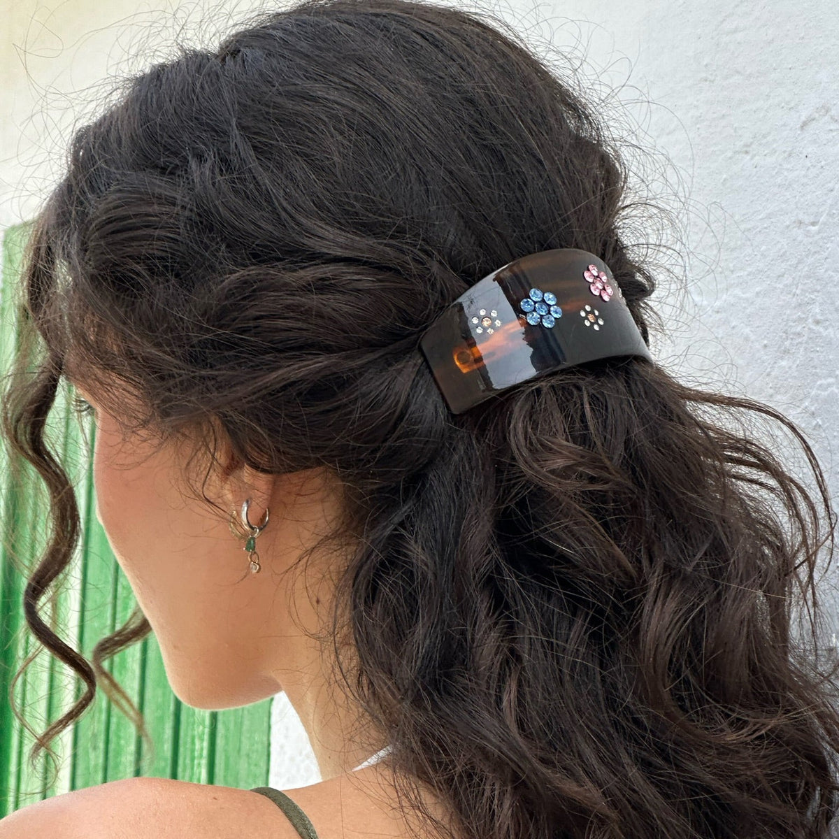 Ponytail Barrette in Tortoise Daisy