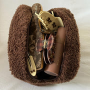 Assorted Emi Jay hair care, accessories, and styling tools in Teddy Pouch in Toasted.