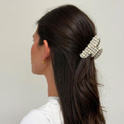 model wearing Sweetheart Clip in Cozy Cloud Gingham in hair