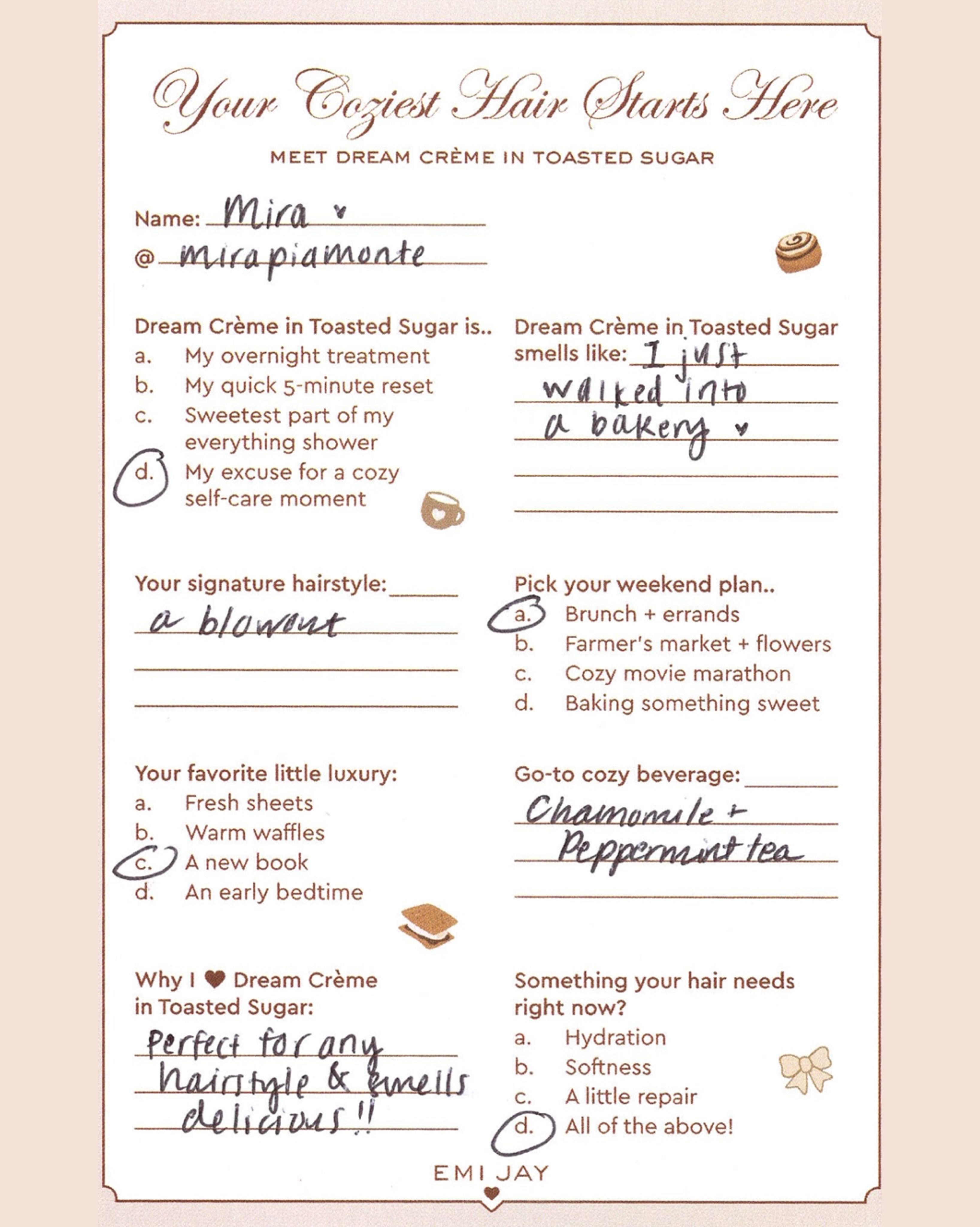 EMI JAY Dream Crème hair quiz card